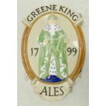 Large pub Stoneware oval advertising sign for Greene King Ales: Made by Carter Tile, Poole width