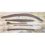 Antique Indigenous Aboriginal Weapons including: Boomerang with incised decoration (107cm drilled