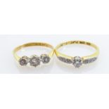 Two 18ct gold & platinum diamond rings: Gross weight 4.1g. Single stone approx. 20 points or 1/5th