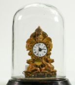 Miniature French clock under tiny glass dome: Overall height inc. dome 11cm. Not working.