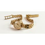 Tissot ladies 9ct gold hallmarked watch & 9ct gold bracelet: Gross weight 17.5g, in ticking order.