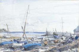 David D Howard, watercolour painting Abersoch Low Tide: Burslem School of Art Student (and close