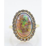 18ct gold hallmarked black opal & diamond cluster ring: Outstanding ring supplied by Boodles, ring