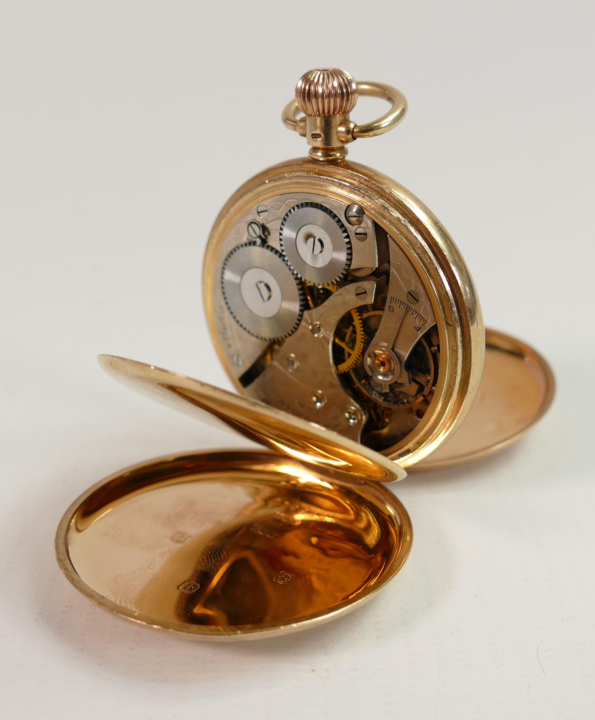 9ct gold Waltham half hunter pocket watch: In ticking order, gross weight 95g. - Image 4 of 6
