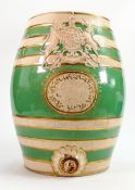 Victorian Rum barrel decanter with embossed royal crest: Height 33cm