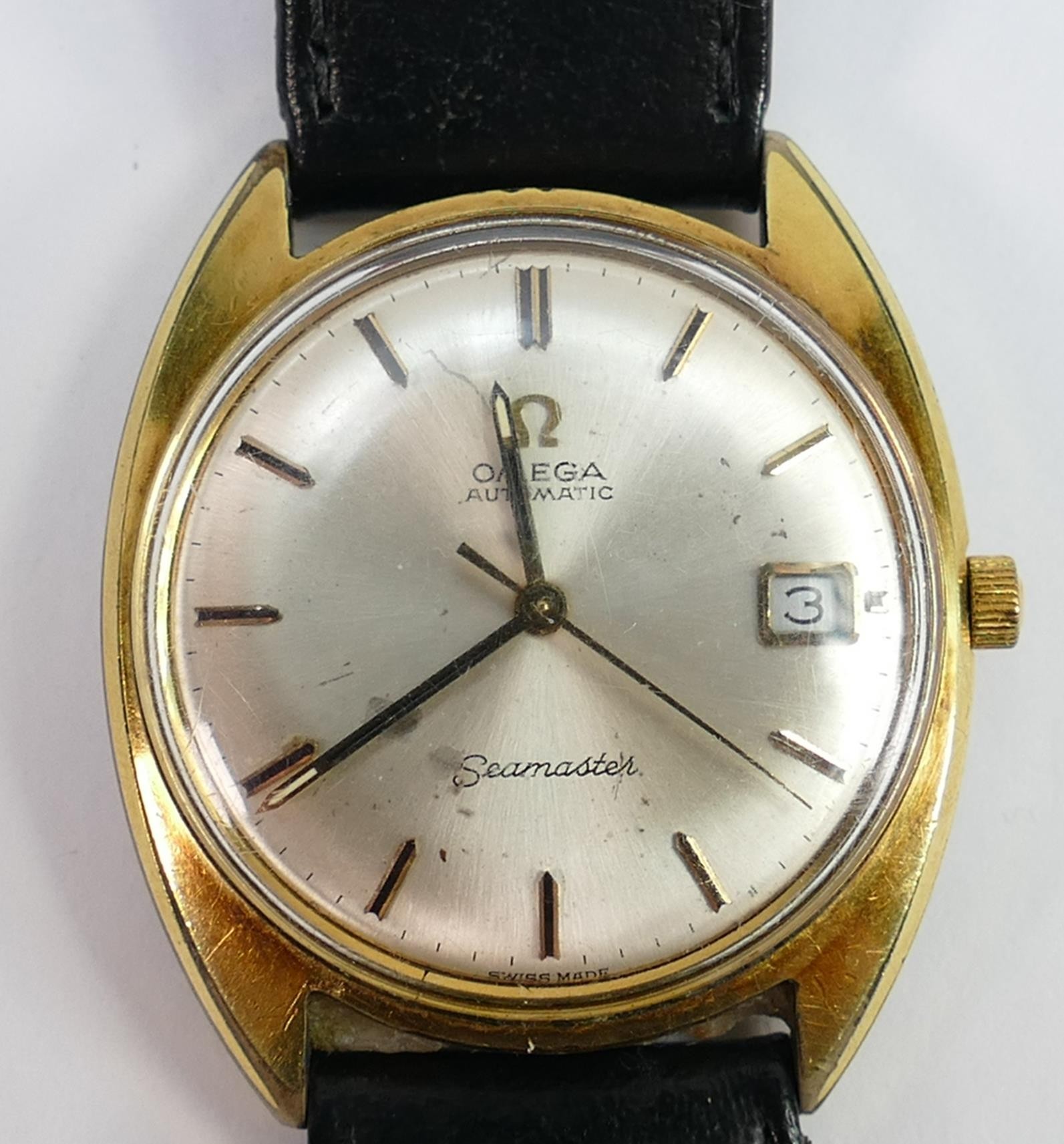 Omega Seamaster automatic gentlemans wrist watch: c1970s, gold plated case with date dial and