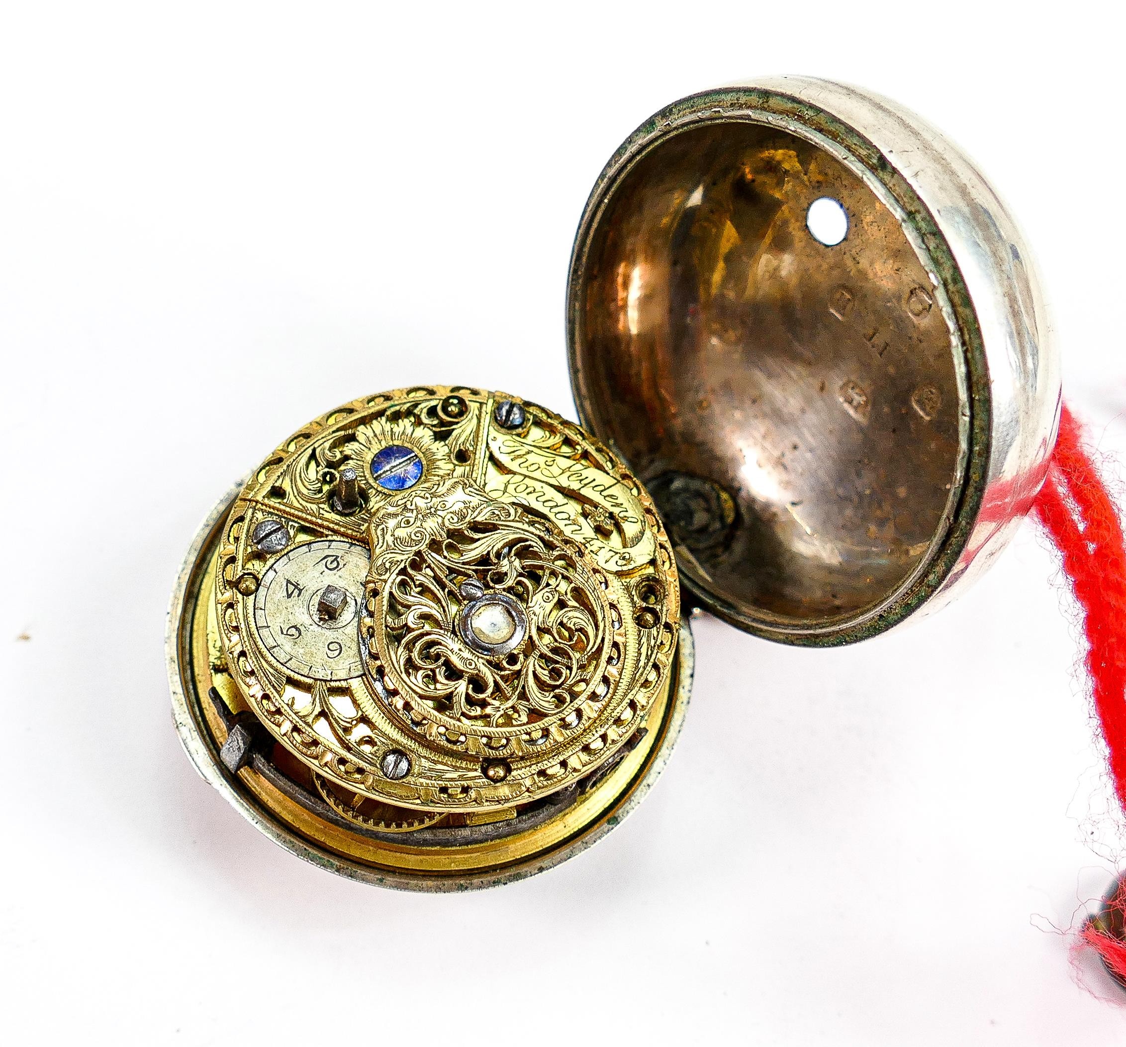 18th century silver pair cased verge movement pocket watch: Movement bears the makers name Thomas - Image 3 of 4