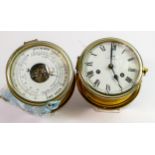 Schatz compensated precision ships bulkhead dial barometer & clock: Diameter of each 15cm (2)