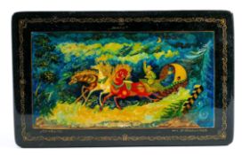 Russian 20th century signed Lacquer box: Length at largest 18cm