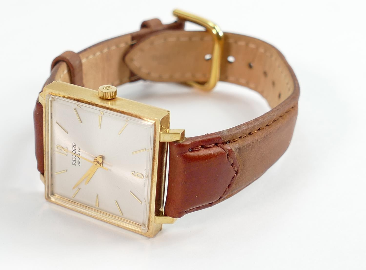 18ct gold gents wrist watch RECORD De Lux square manual wind: Measures 29mm wide excluding button. - Image 3 of 3