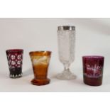 Four pieces of 19th century Bohemian glass: Celery glass 23cm with silver rim & heraldic coronet,