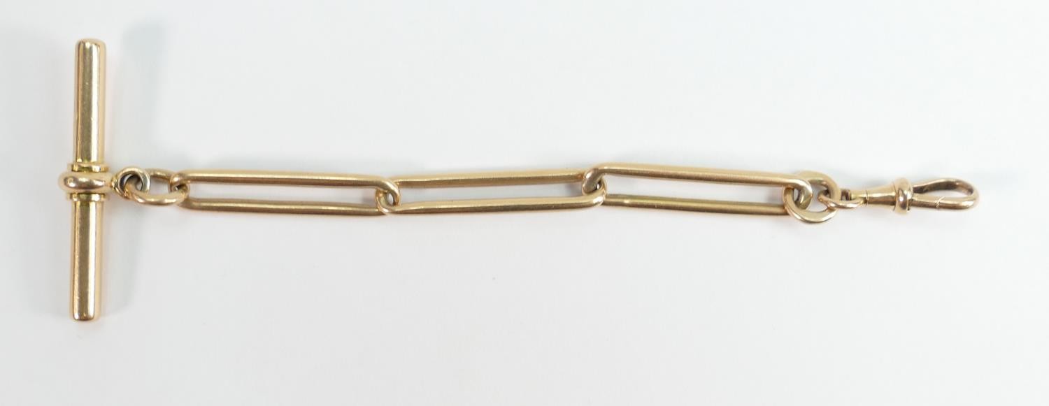 9ct gold single short watch chain Albert: Measures 11.5cm long end to end. Not hallmarked, but