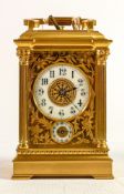 Magnificent large gilded brass cased quarter repeating carriage clock with alarm: Measures 19.5cm