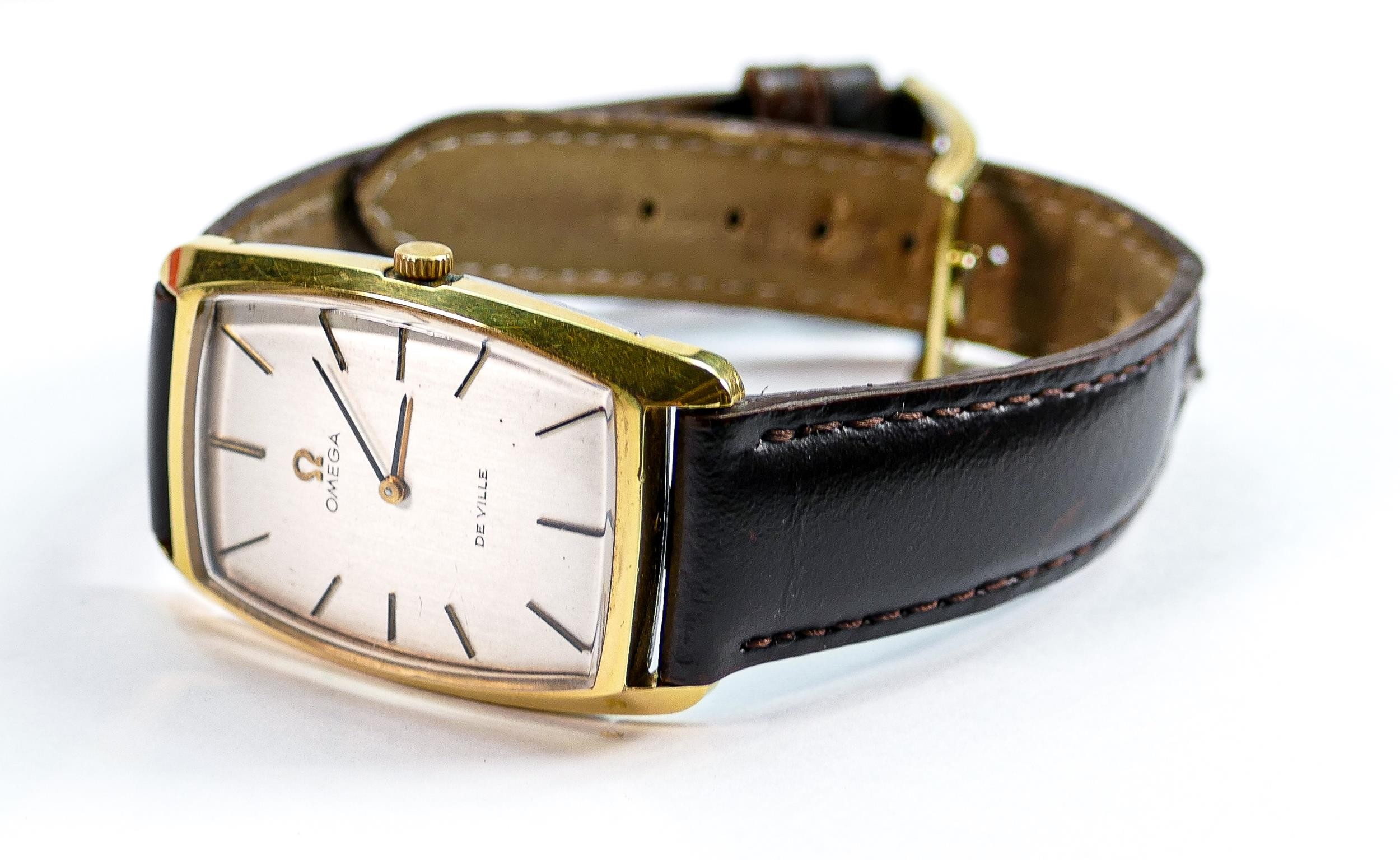 Omega De Ville manual gentlemans oblong wristwatch: c1970s, gold plated oblong case with leather - Image 3 of 3