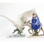 Hutschenreuther figure of Swan & a Goebel figure of Mary & Jesus Fleeing to Egypt: Tallest 22cm (2)