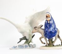 Hutschenreuther figure of Swan & a Goebel figure of Mary & Jesus Fleeing to Egypt: Tallest 22cm (2)