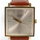 18ct gold gents wrist watch RECORD De Lux square manual wind: Measures 29mm wide excluding button.