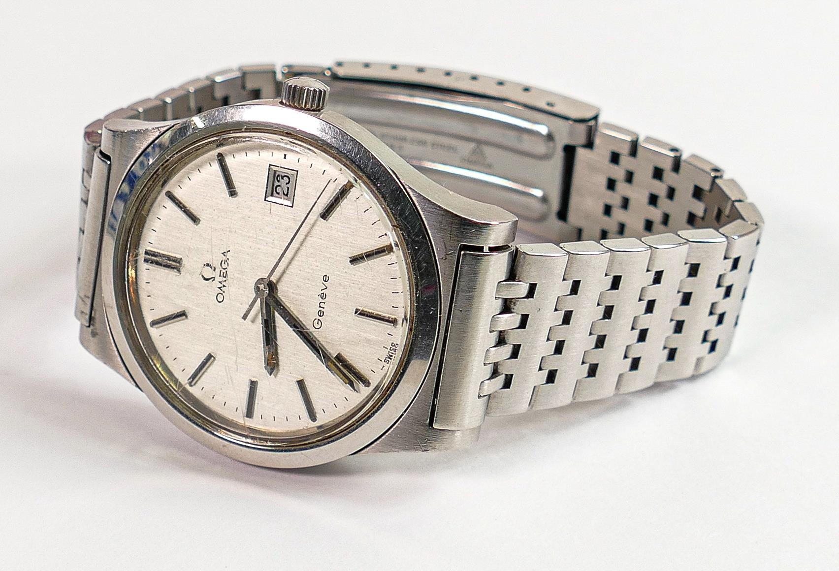 Omega gentlemans Geneve stainless steel wristwatch: Automatic date with Omega steel bracelet. - Image 3 of 3