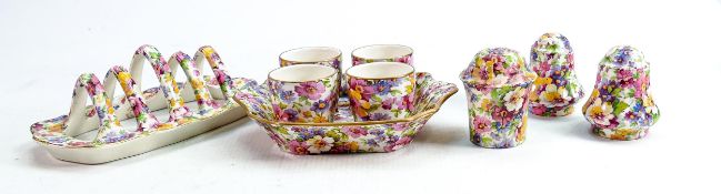 A collection of James Kent Du Barry Chintz patterned items to include: Toast rack, egg cups & plate,
