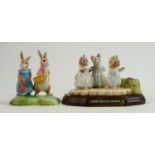 Beswick Beatrix Potter tableau figures: Mittens, Tom Kitten & Moppet (with wooden plinth) & John
