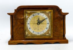 Walnut cased Elliot miniature Mantle clock time piece: Height 14cm, 22cm width, 7cm depth, with key