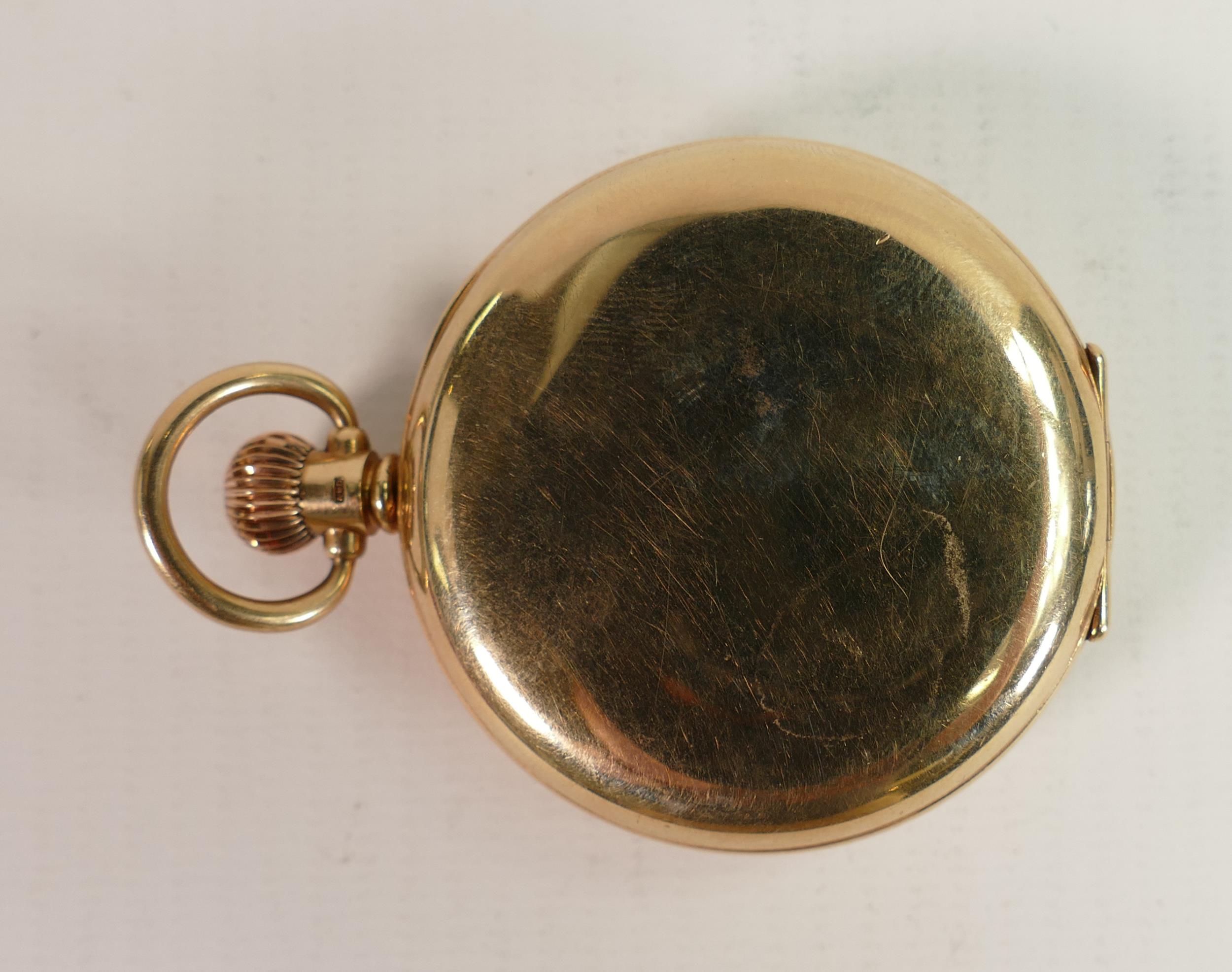 9ct gold Waltham half hunter pocket watch: In ticking order, gross weight 95g. - Image 5 of 6