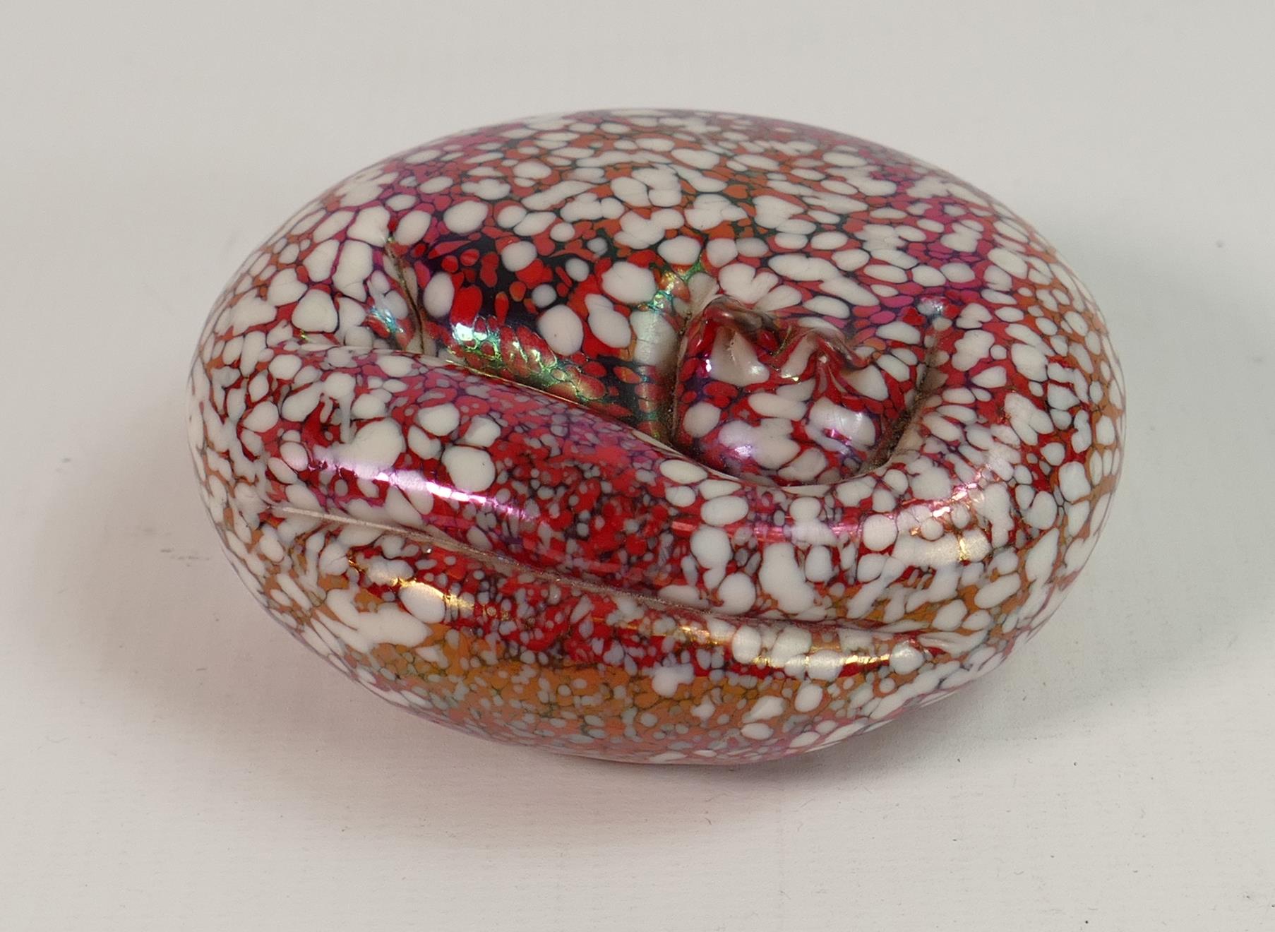 Okra iridescent glass paperweight of a snake: