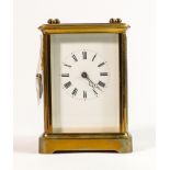 Early 20th century brass carriage clock with key: 14 x 9 x 8cm.