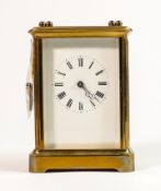 Early 20th century brass carriage clock with key: 14 x 9 x 8cm.