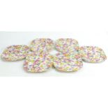 A collection of James Kent Du Barry Chintz patterned items to include: Side square edged side plates