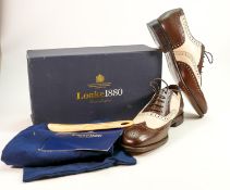 Boxed Loake 1880 Sloane dark brown & cream leather shoes: Unused size 7.5F UK