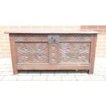 Carved oak wooden chest: