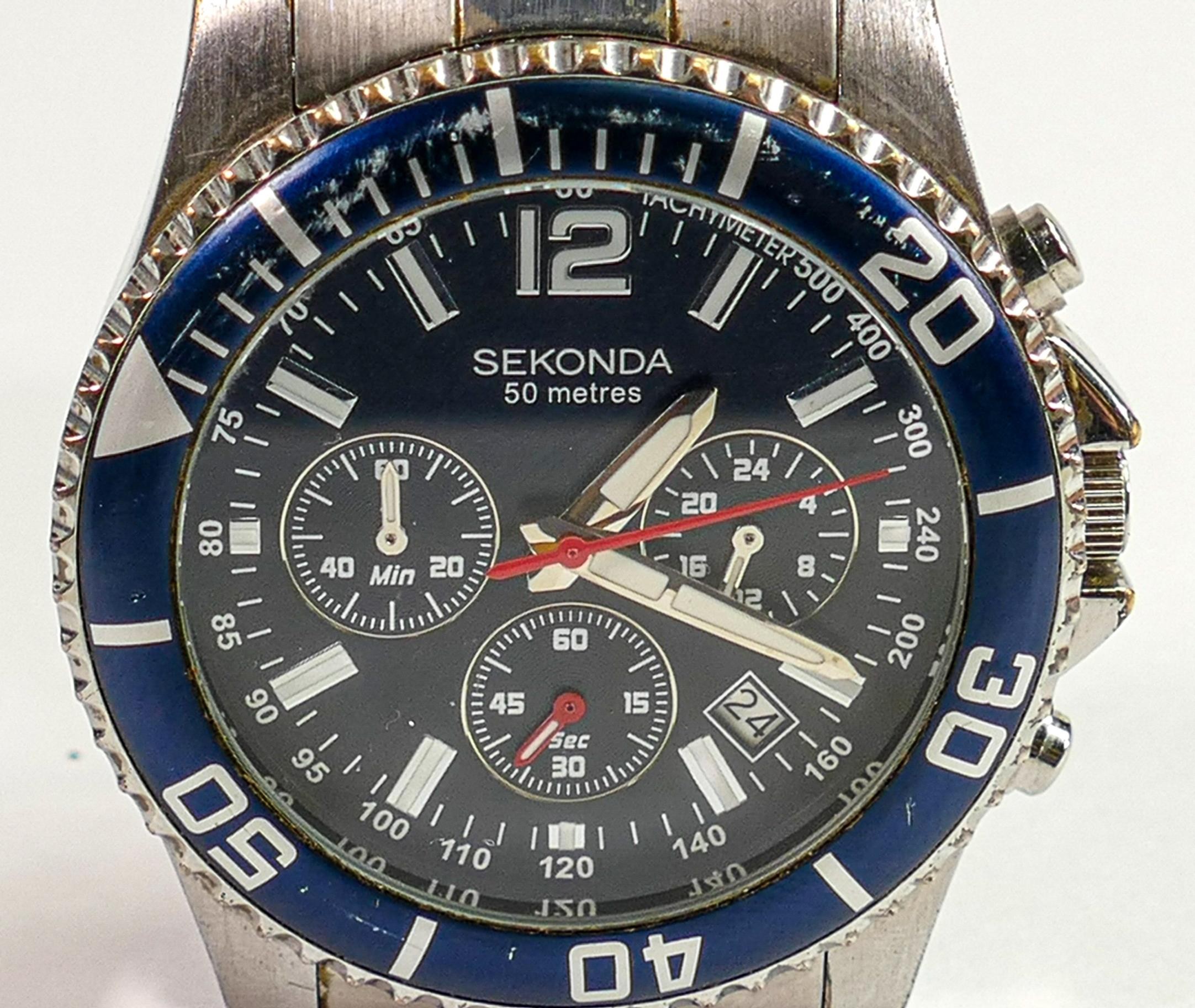 Sekonda stainless steel 50 metre divers multi-dial watch: Quartz movement with steel bracelet.