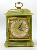 Onyx cased Elliot miniature Bracket clock retailed by Poyser: Height 21cm, 14cm width, 7cm depth,
