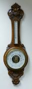 Edwardian carved oak wall barometer h.88 x w.29cm: