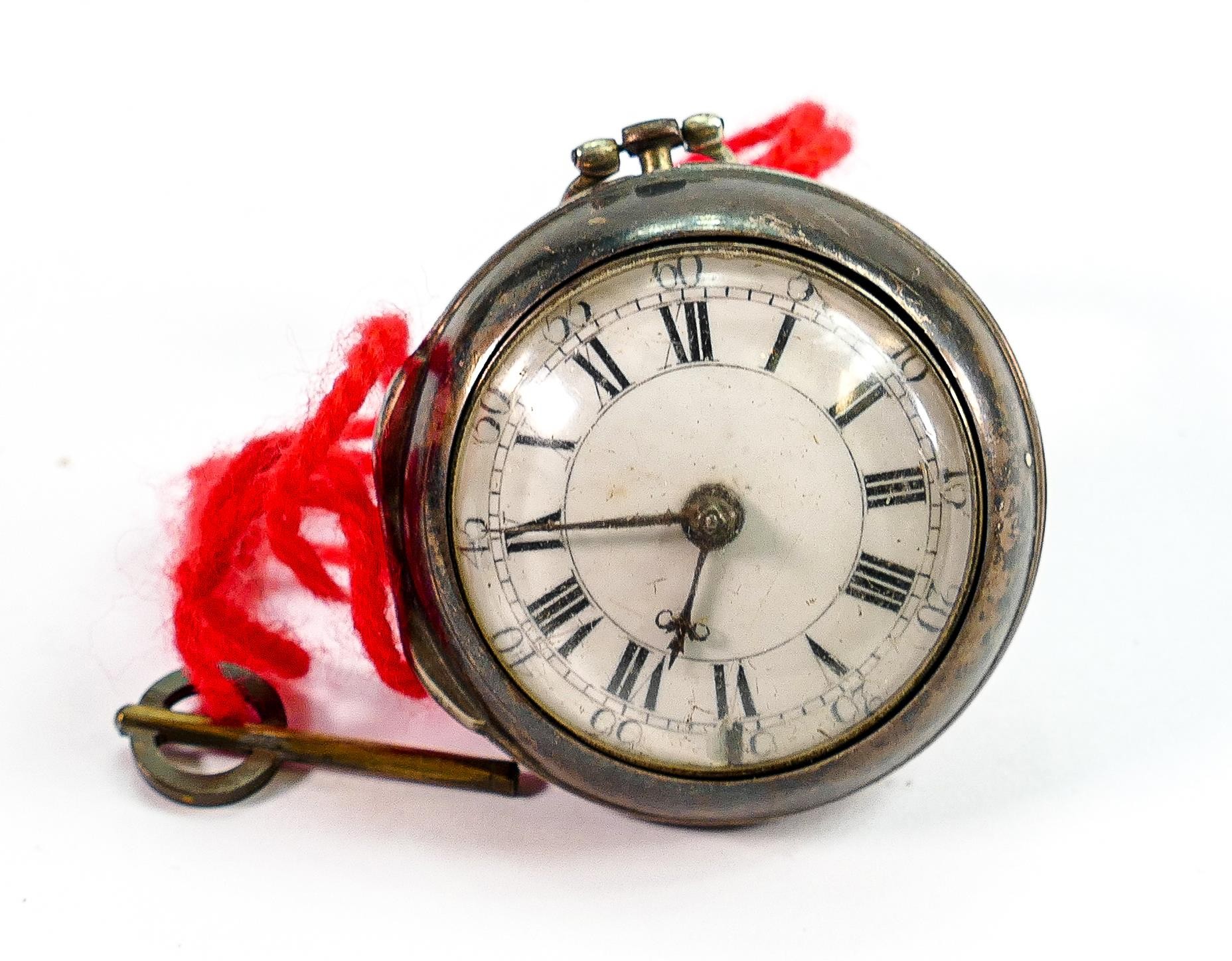 18th century silver pair cased verge movement pocket watch: Movement bears the makers name Thomas