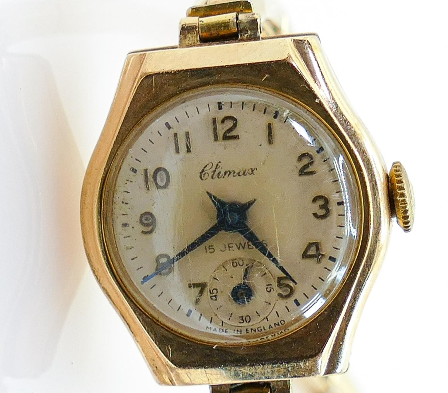 9ct gold hallmarked ladies wrist watch (not working), together with 9ct gold bracelet with metal