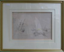 Marine watercolour sketch English School c1840: In the manner of E W Cooke. An unfinished work in