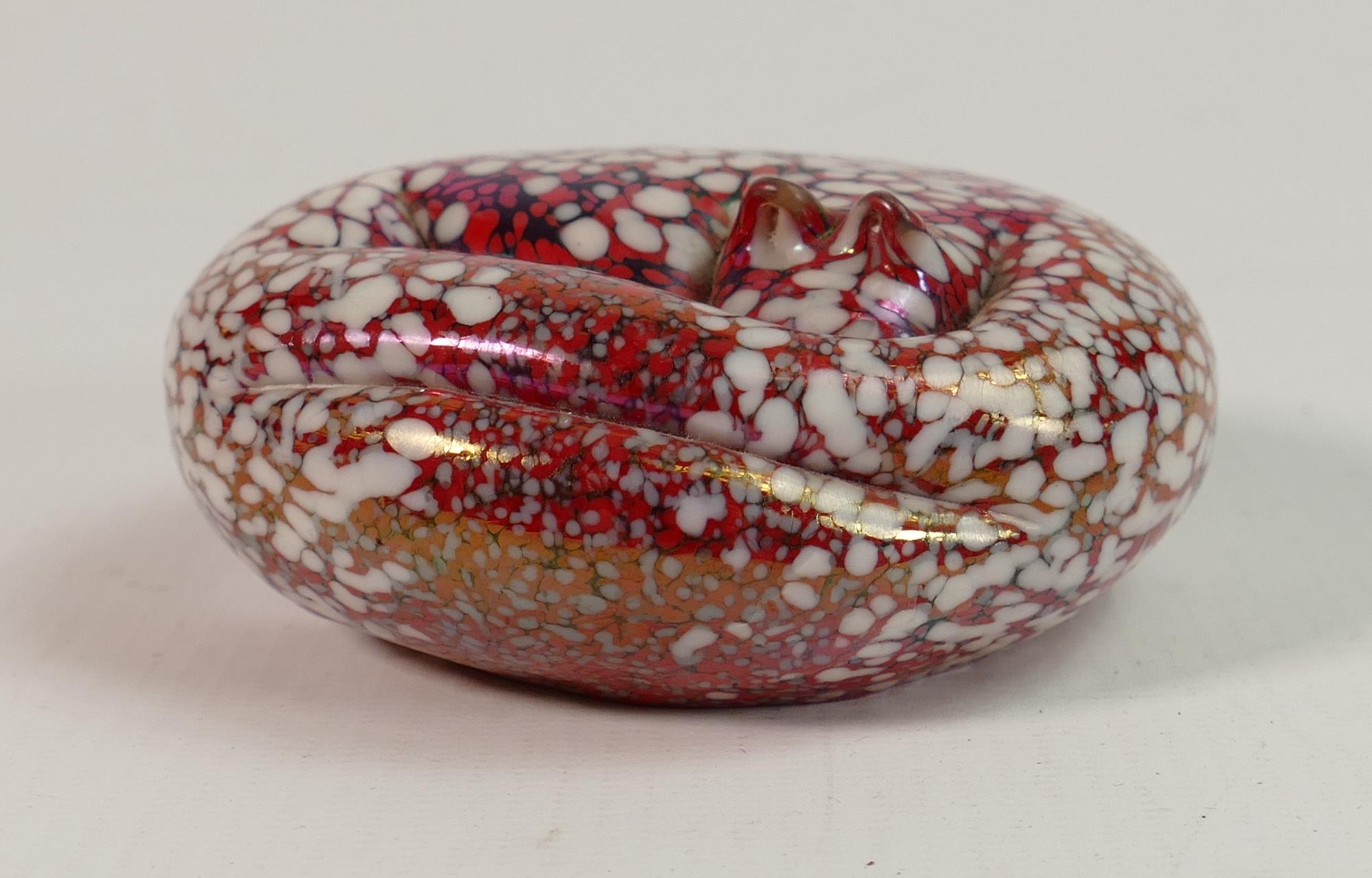 Okra iridescent glass paperweight of a snake: - Image 3 of 3