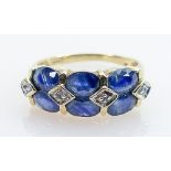 9ct gold sapphire & white stone ring: Weight 3.5g, ring size Q1/2.