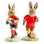 Royal Doulton pair of Bunnykins figures: Goalkeeper DB118 and Soccer Player DB119 Limited