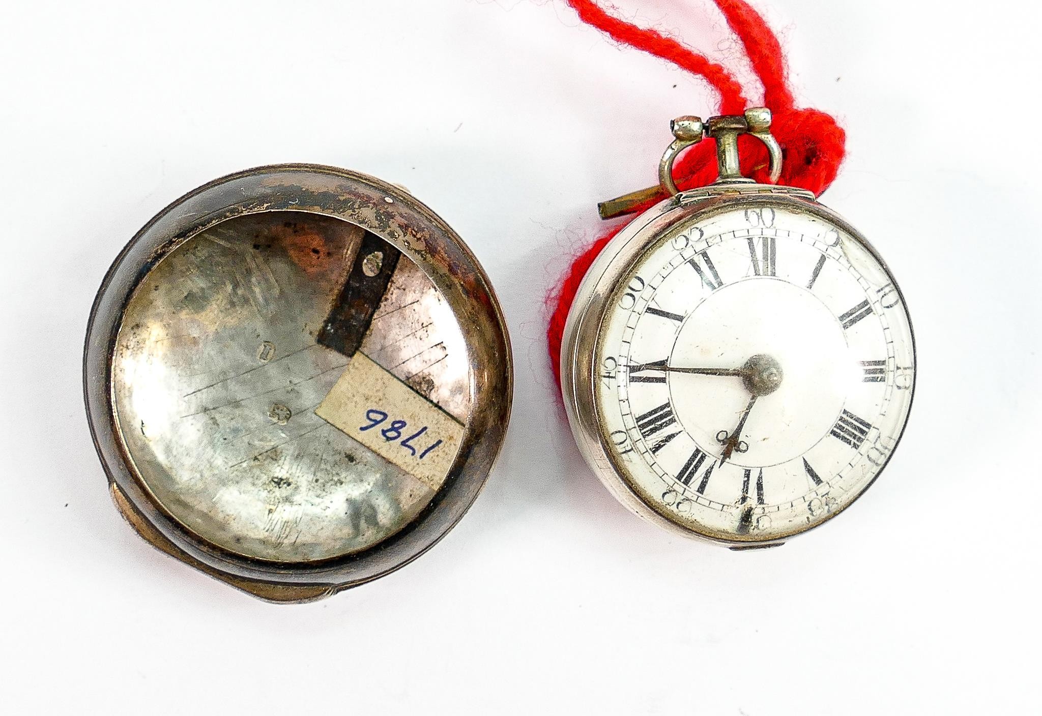 18th century silver pair cased verge movement pocket watch: Movement bears the makers name Thomas - Image 4 of 4