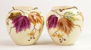 Pair of Wedgwood Etruria works floral decorated lamp bases: Hand painted with raised gilded