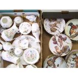 A collection of Aynsley Wild Tudor items: temple jar, vases, mantel clock, cake plate etc,