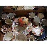 A mixed collection of items to include Jersey pottery candlestick: apple teapot, commemorative mugs,