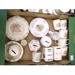A collection of Bunnykins items to include: money boxes, plates, bowl, mugs etc