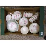 Shelley Rosalie tea and dinner ware: to include 12side plates, 2 sugar bowls, 12 saucers, 10 cups,