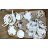 Royal Albert old country roses tea set: to include teapot , 4 cups & saucers, 6 side plates, milk