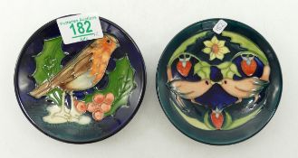 Moorcroft Strawberry Thief coaster: together with a Robin and Holly coaster (2)