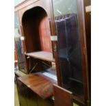 A large mahogany veneered inlaid wall unit, with drinks cabinet and display section to top, 192cm